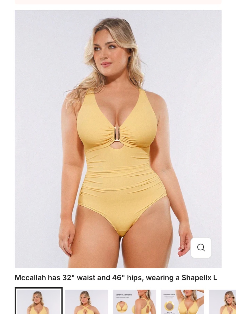 Plunge V-Neck Yellow One-Piece shaping Swimsuit with gold accent